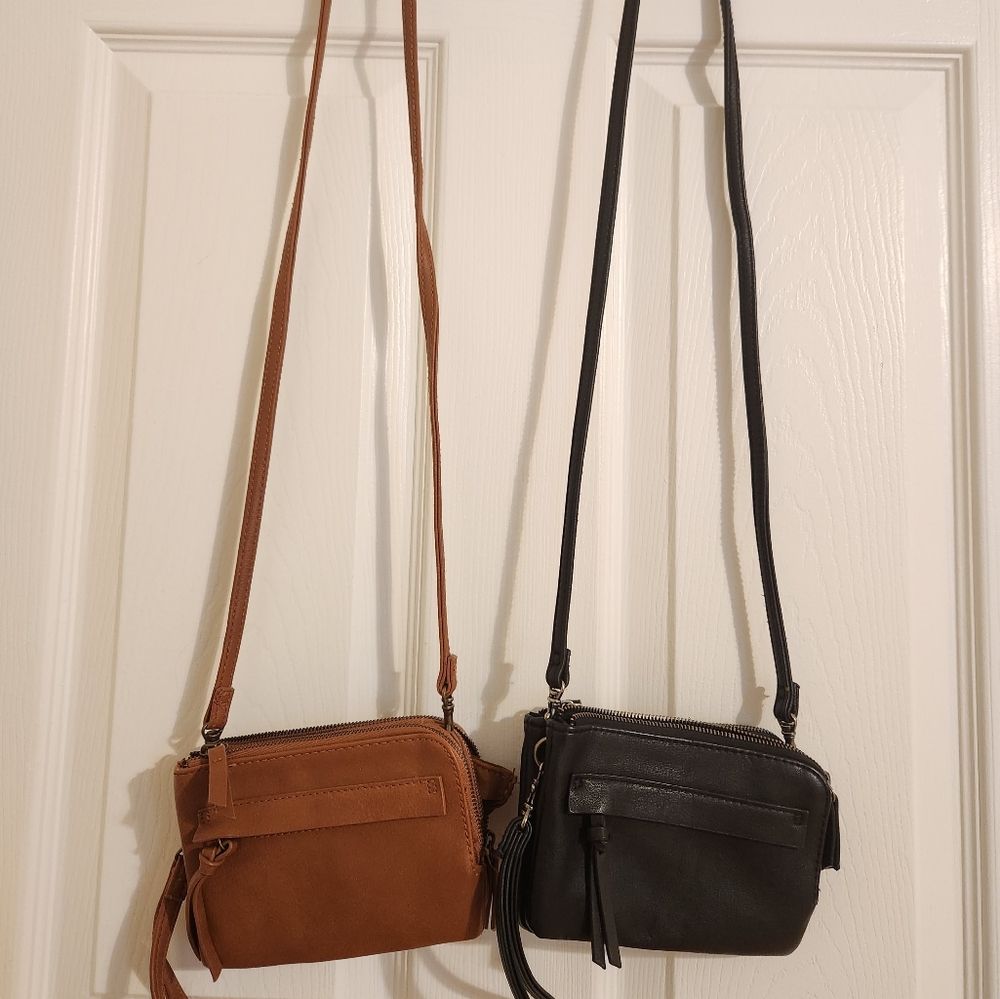 Brown & black cross-body/wristlet bags